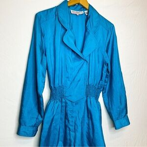 VINTAGE 80s Peacock Vibrant Blue Long-Sleeve Jumpsuit